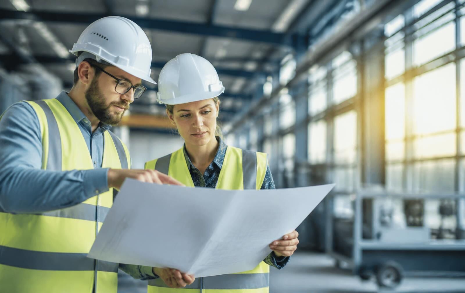 Engineers reviewing energy audit data on site
